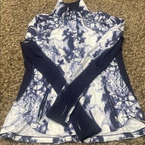 Lululemon Essential Run Women’s Jacket Blue &‎ White Ink Blot Size 8